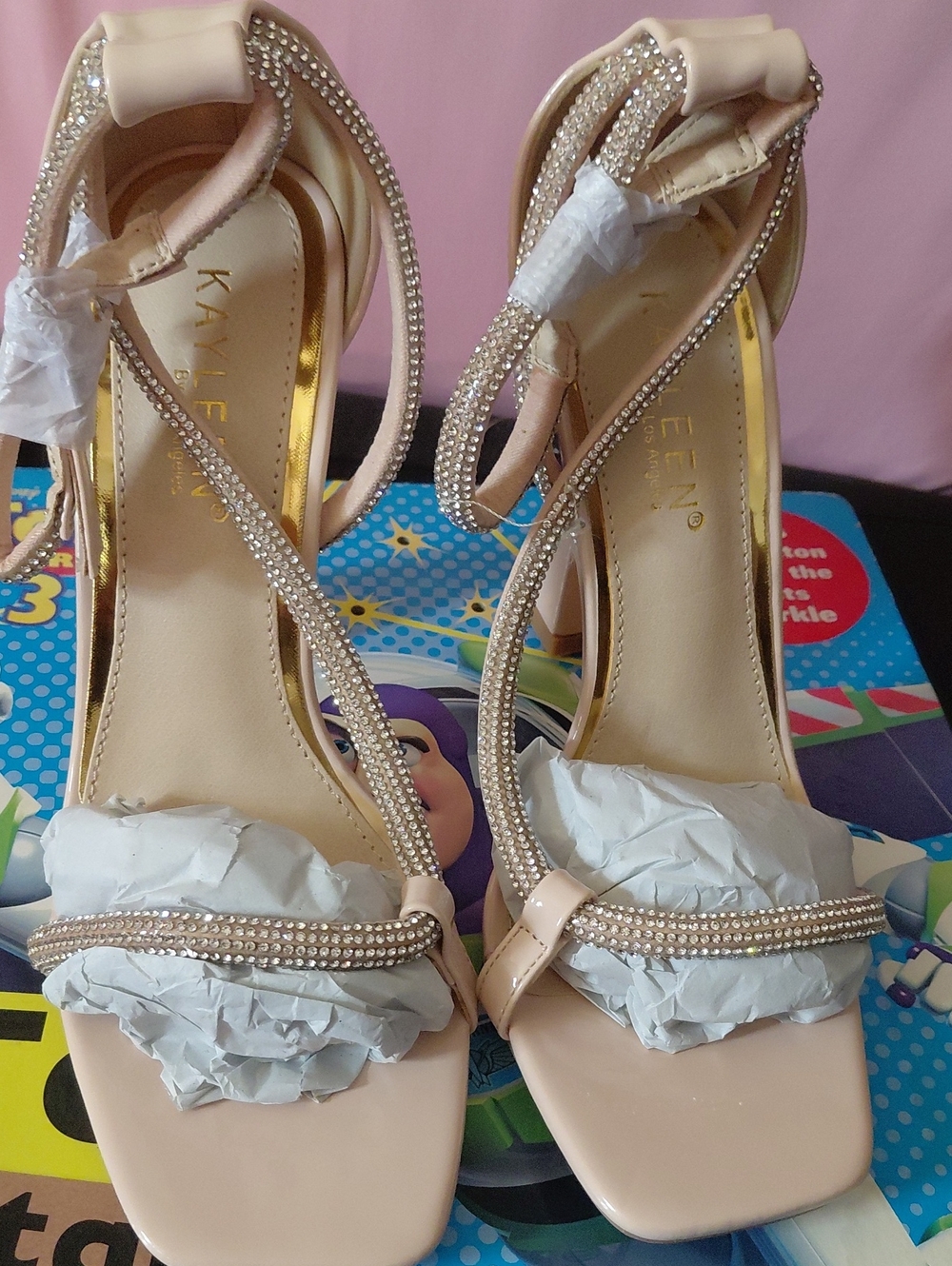 Nude Crystal-Strap High Heel Sandals for Women